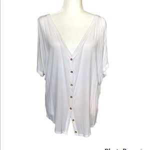 BeBe Solid White Medium Button Down Blouse